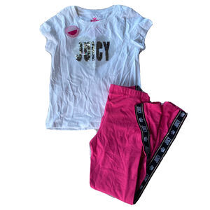 Juicy Couture Girls Sz 7/8 Small Outfit White Pink Sequins Shirt Pants School
